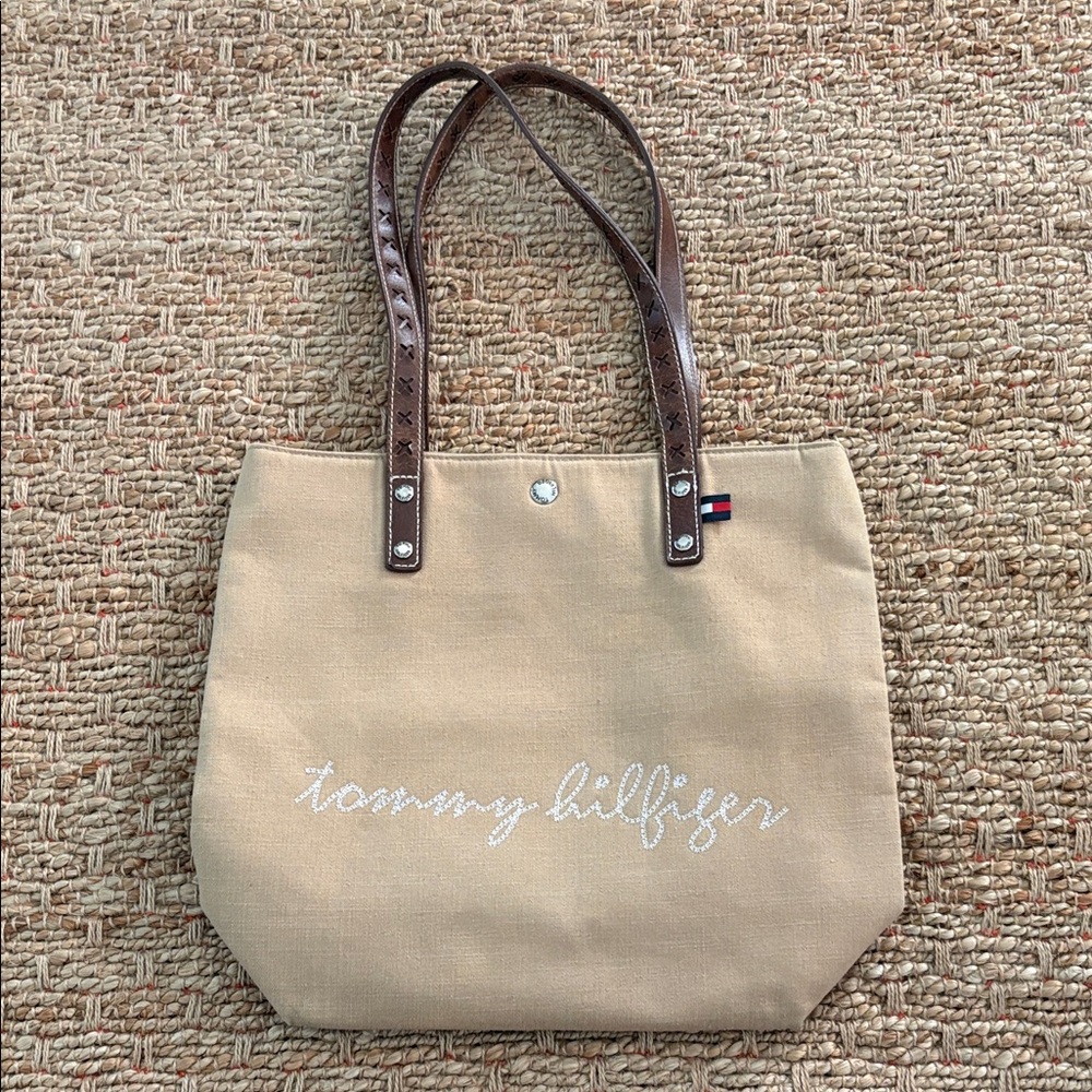 Tommy Hilfiger Beige Tote with Brown Handles
